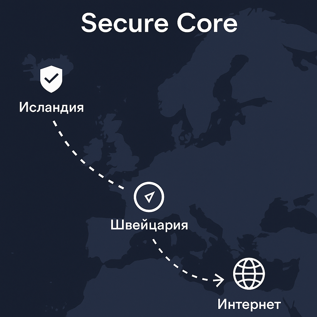 ProtonVPN отзывы: схема маршрута Secure Core